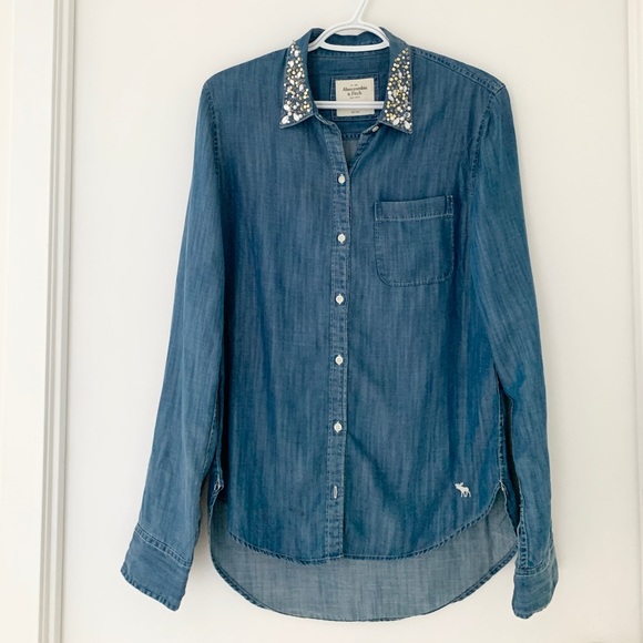 Abercrombie & Fitch Jewel Collar Denim Shirt Blouse - Picture 1 of 7